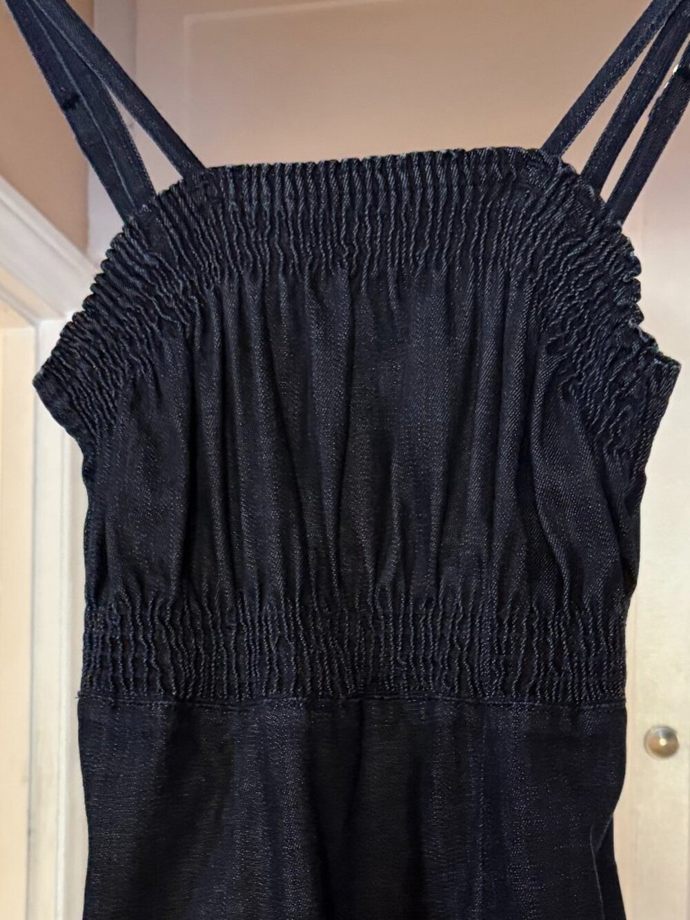 For All Mankind Stretch Denim Mini Dress Smocked Top – Size S (Est.) - Picture 4 of 12